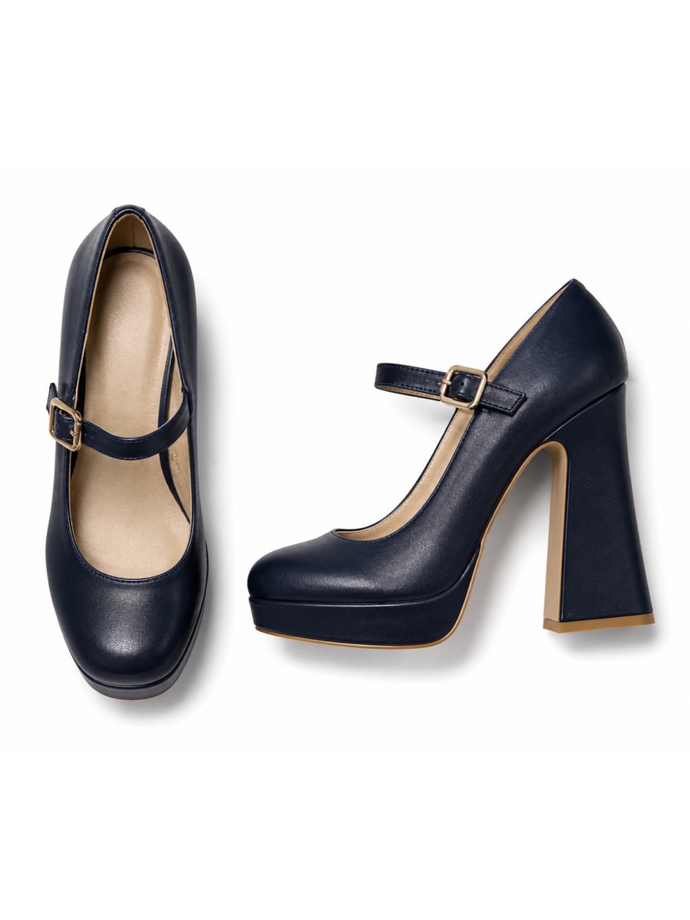 IDIFU Platform Mary Jane Pumps Navy Blue Chunky Block Heels Womens Size 7